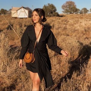 Black poplin dress with waist detail